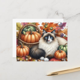 Happy Fall Ragdoll Katze Herbstkarte Postkarte