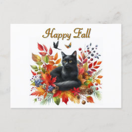 Happy Fall Saison Black Cat Postcard Postkarte