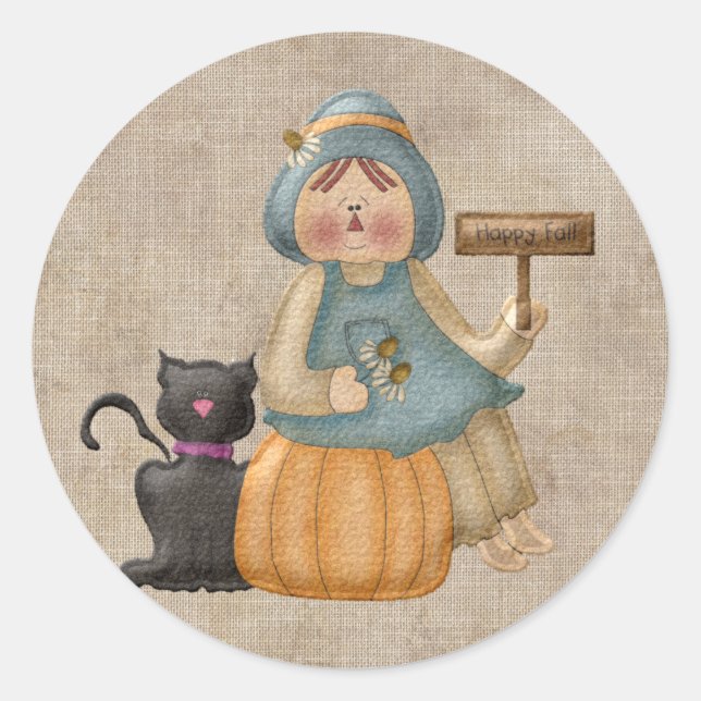 Happy Fall Scarecrow Classic Round Sticker (Vorderseite)