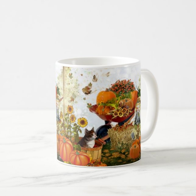 Happy Fall Season Cat Lovers Kaffeezubereitung Tas Kaffeetasse (VorderseiteRechts)