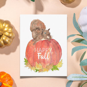 Happy Fall Squirrel sur carte postale Citrouille