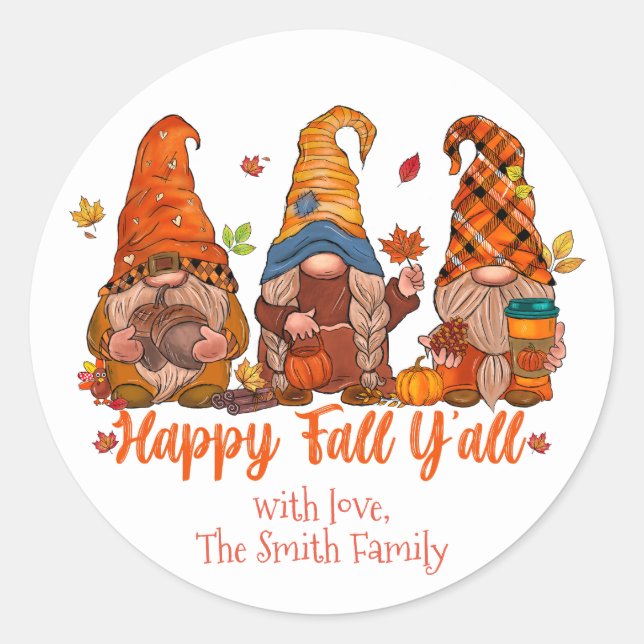Happy Fall Stickers, Gnome, Erntedank Runder Aufkleber (Vorderseite)