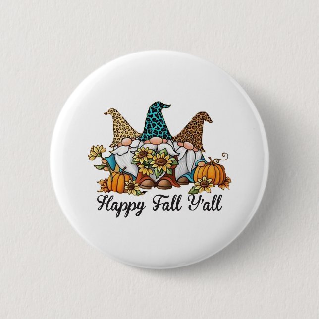 Happy Fall Y all Gnome Leopard Pumpkin Shirt Button (Vorderseite)