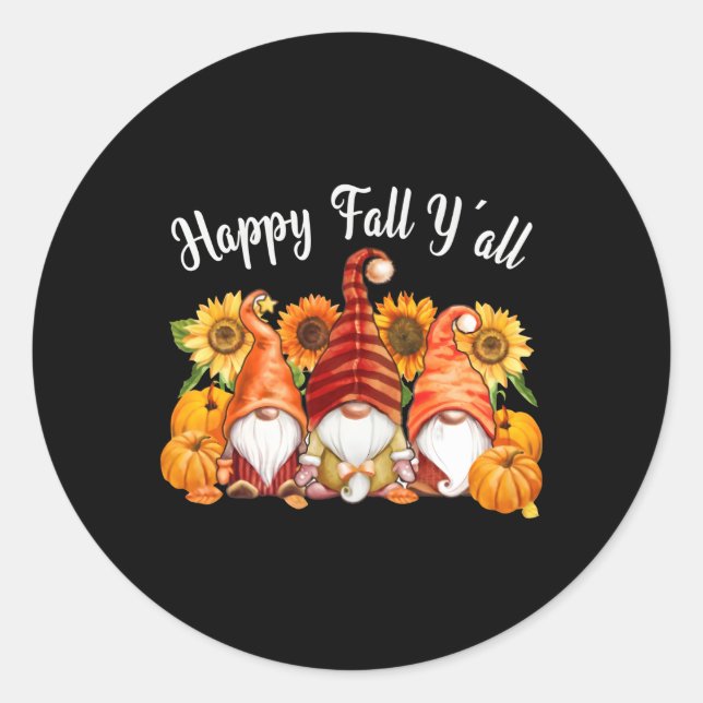 Happy Fall Y`All Gnomes Erntedank Runder Aufkleber (Vorderseite)