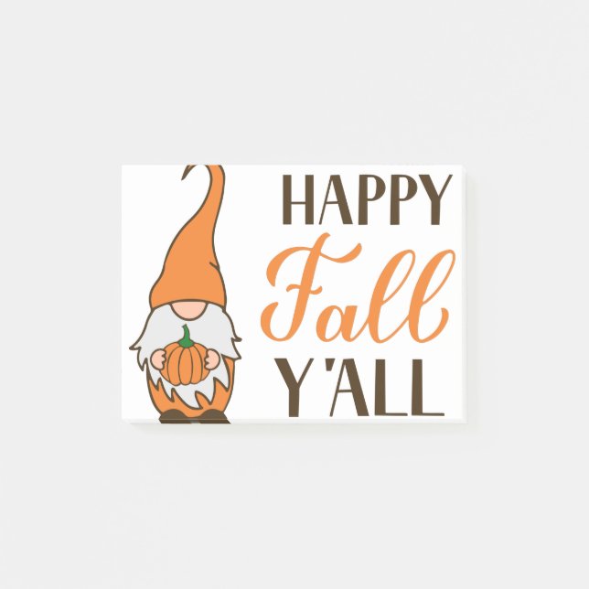 Happy Fall Y’all. Herbstgnom mit Kürbis. Post-it Klebezettel (Vorderseite)