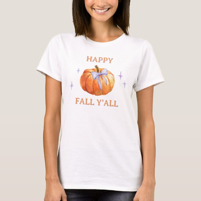 Happy Fall Y’all Pumpkin Bow Women's Niedliche T-Shirt (Vorderseite)