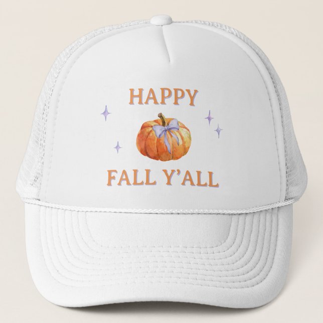 Happy Fall Y’all Pumpkin Bow Women's Niedliche Truckerkappe (Vorderseite)