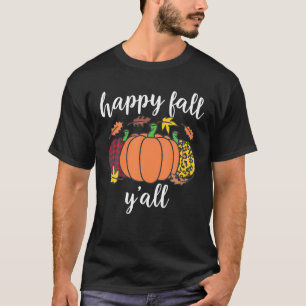 Happy Fall Y All Pumpkin Flannel Checkered Leopard T-Shirt