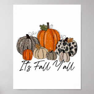 Happy Fall Y’all Pumpkin Leopard Sein Fall Yall Poster