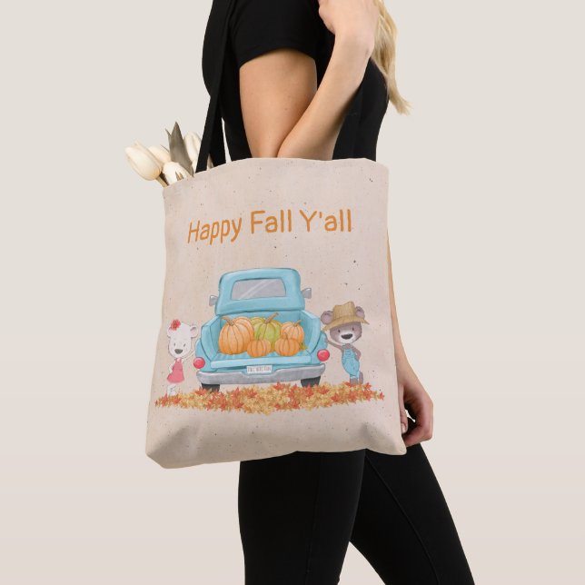 Happy Fall Y'all Autumn Bären Kürbis in Truck Tasche (Von Nahem)