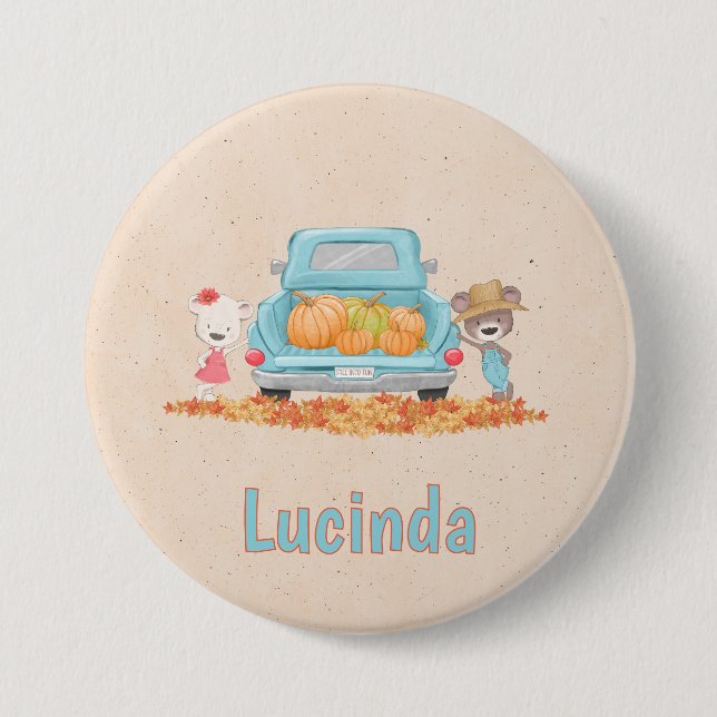 Happy Fall Y'all Autumn Custom Bars Pumpkin Truck Button (Vorderseite)