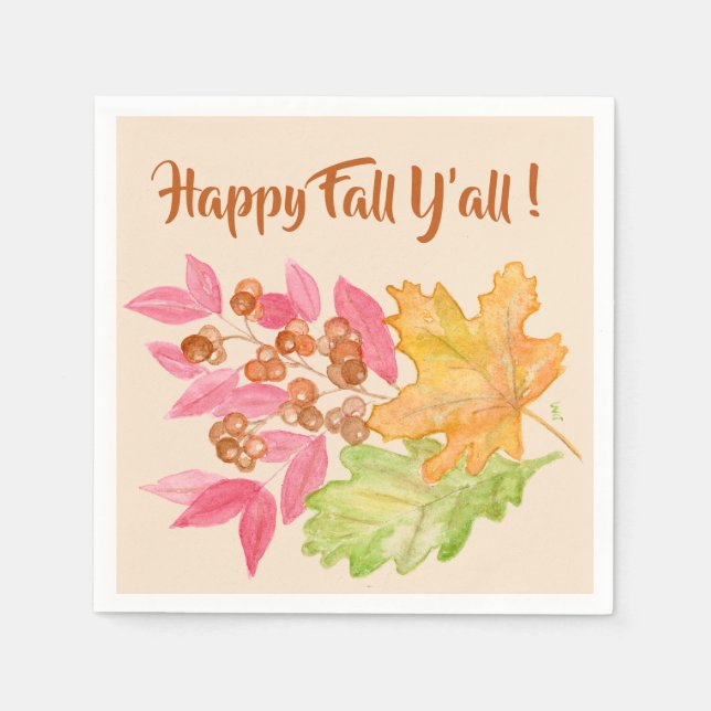 Happy Fall Y'all Blätter und Berries Paper Napkin Serviette (Vorderseite)