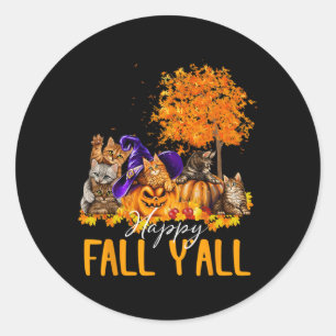 Happy Fall Y'all Cats Lover Autumn Pumpkin Maple H Runder Aufkleber