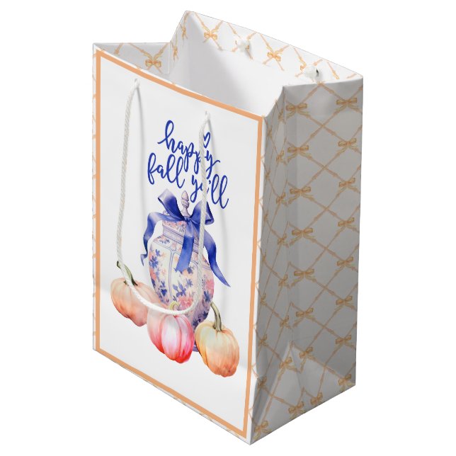 Happy Fall Y'all | Chinoiserie Ginger Jar Pumpkins Mittlere Geschenktüte (Vorderseite Schrägansicht)