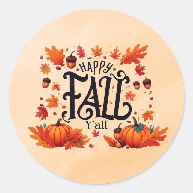 Happy Fall Y'all classic Runder Aufkleber (Vorderseite)
