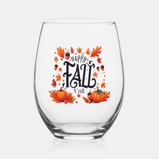 Happy Fall Y'all classic Weinglas Ohne Stiel (Rückseite)