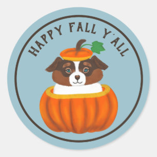 Happy Fall Y'all Dog in Citrouille Sticker