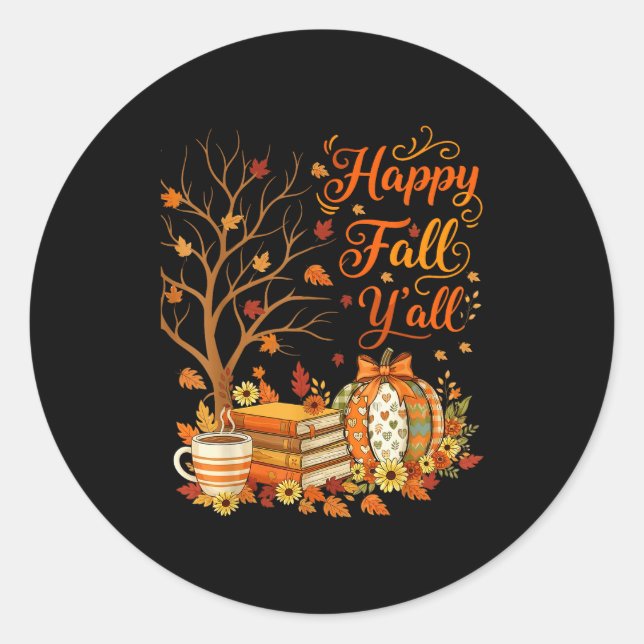 Happy Fall Y'all Floral Pumpkin Autumn Coffee  Runder Aufkleber (Vorderseite)