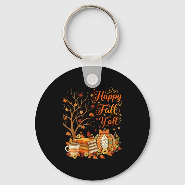 Happy Fall Y'all Floral Pumpkin Autumn Coffee  Schlüsselanhänger (Vorderseite)