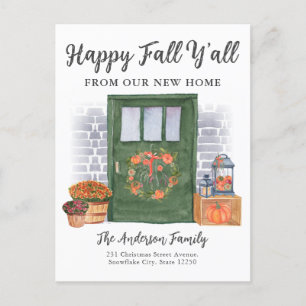 Happy Fall Y'All Front Door Pumpkin Holiday Moving Ankündigungspostkarte