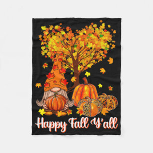 Happy Fall Y'all Funny Gnome Leopard Pumpkin Autum Fleecedecke