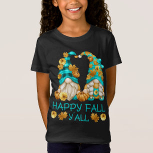 Happy Fall Y'all Funny Leopard Pumpkin Autumn Gnom T-Shirt