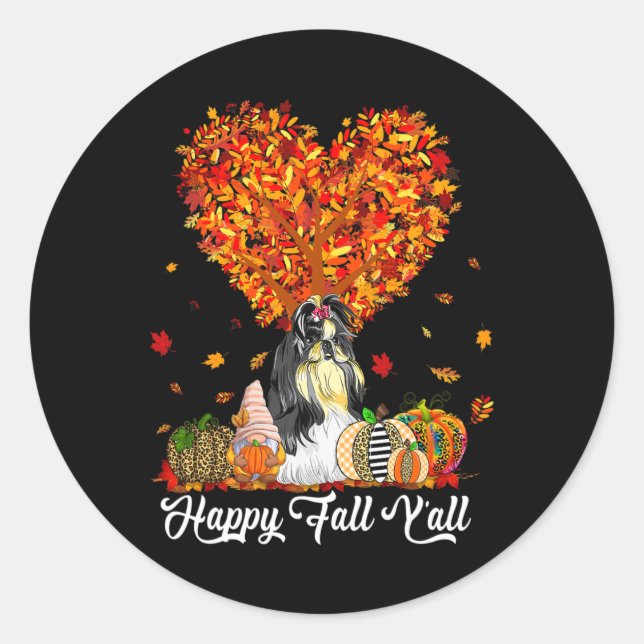 Happy Fall Y'all Funny Shih Tzu Autumn Pumpkins Runder Aufkleber (Vorderseite)