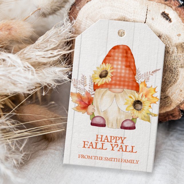 Happy Fall Y'All Gnome Gefallen Geschenkanhänger (Personalized Fall Gnome Gift Tags)