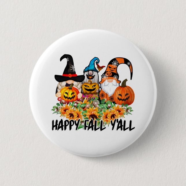 Happy Fall Y'all Gnome Leopard Gnome Sonnenblume Button (Vorderseite)