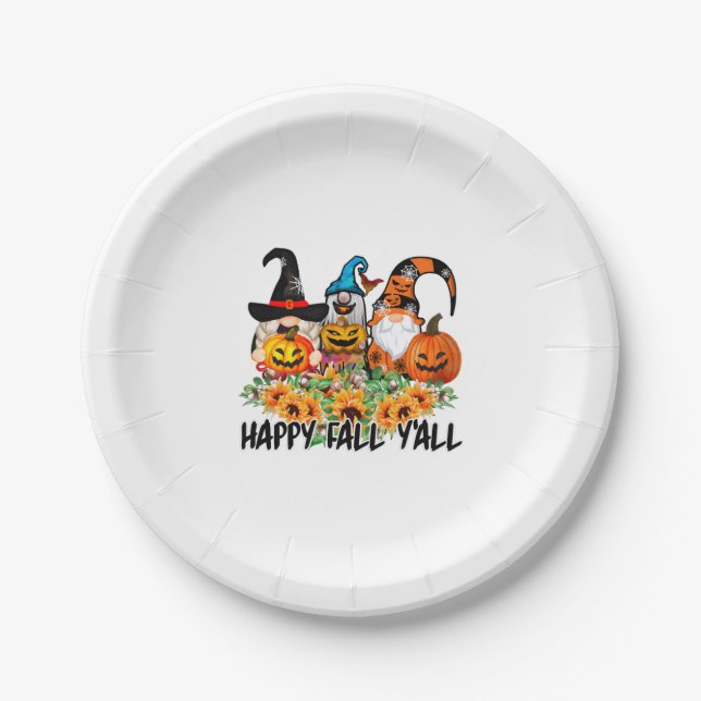 Happy Fall Y'all Gnome Leopard Gnome Sonnenblume Pappteller (Vorderseite)