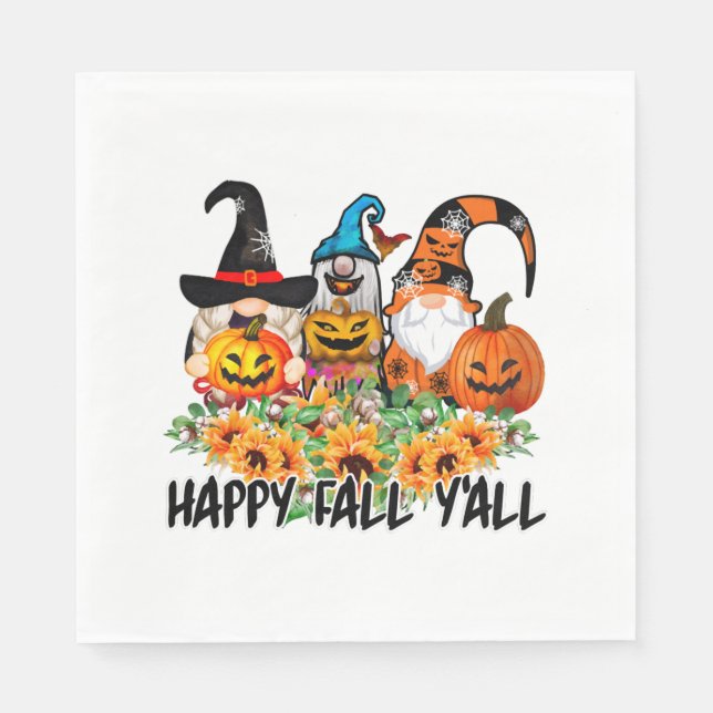 Happy Fall Y'all Gnome Leopard Gnome Sonnenblume Serviette (Vorderseite)