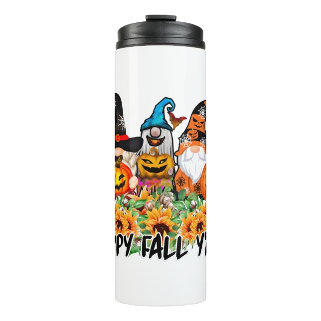 Happy Fall Y'all Gnome Leopard Gnome Sonnenblume Thermosbecher (Vorderseite)