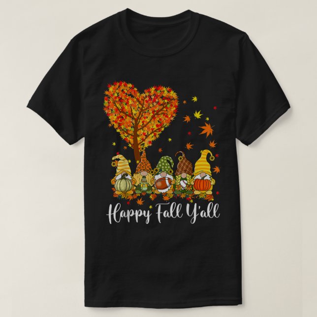 Happy Fall Y'all Gnome Leopard Pumpkin Funny Autum T-Shirt (Design vorne)