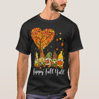 Happy Fall Y'all Gnome Leopard Pumpkin Funny Autum T-Shirt