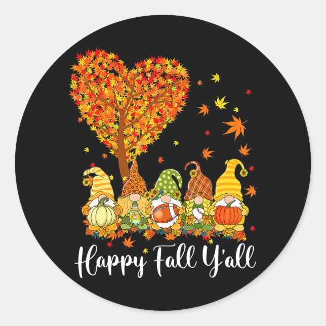 Happy Fall Y'all Gnome Leopard Pumpkin Funny Runder Aufkleber (Vorderseite)