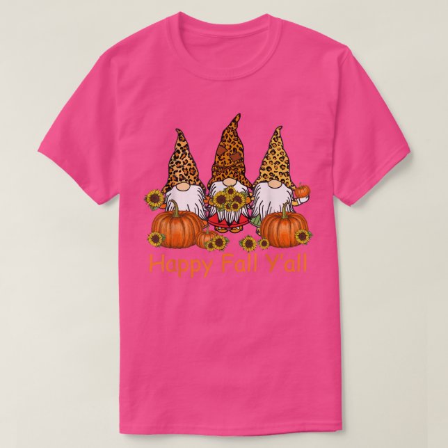 Happy Fall Y'all Gnome Leopard Pumpkin Herbst als T-Shirt (Design vorne)