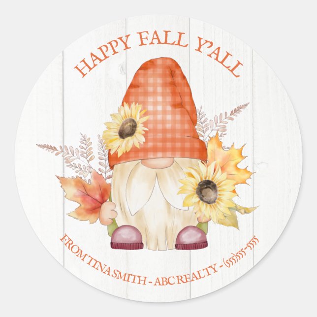 Happy Fall Y'All Gnome Pop by Runder Aufkleber (Vorderseite)