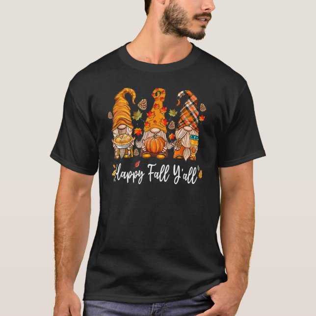 Happy Fall Y'all Gnome Pumpkin Truck Herbst Dank T-Shirt (Vorderseite)