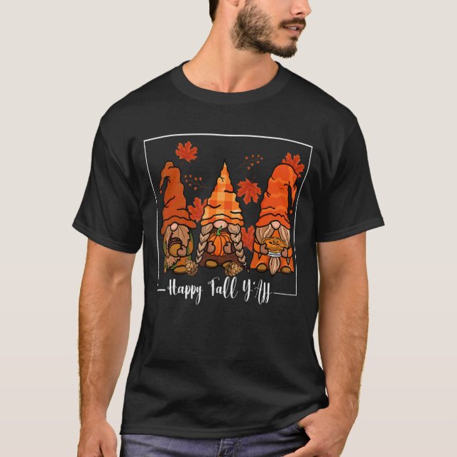 Happy Fall Yall Gnomes Leopard Herbstfallen T-Shirt (Vorderseite)