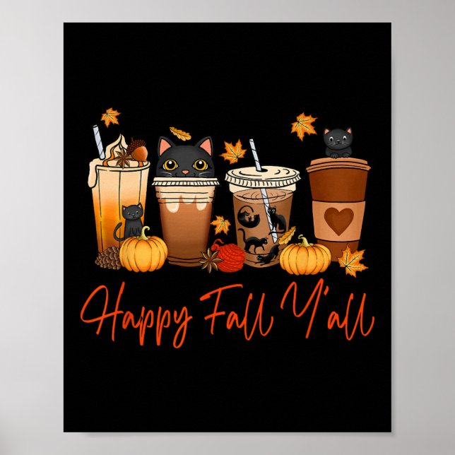 Happy Fall Y'all Herbst Black Cat Fall Pumpkin Spi Poster (Vorne)