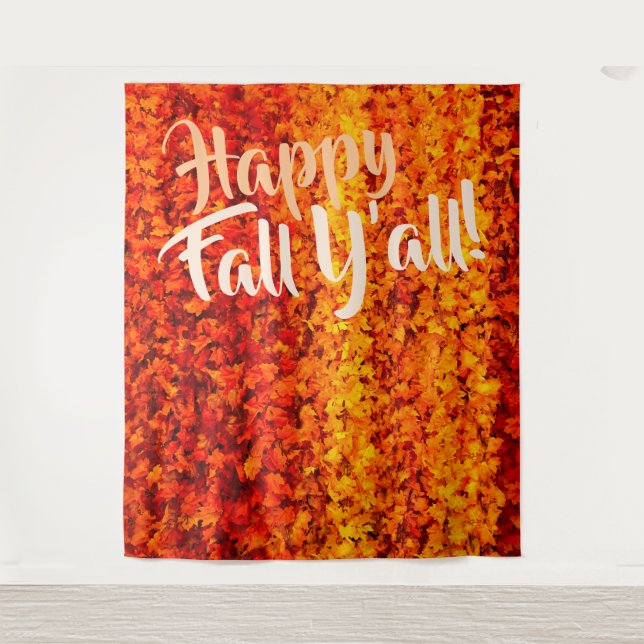 Happy Fall Y'all Herbst Herbstlaub Party Hintergru Wandteppich (Vorderseite)