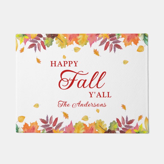 Happy Fall Y'all Herbst Leaves Fußmatte (Vorderseite)