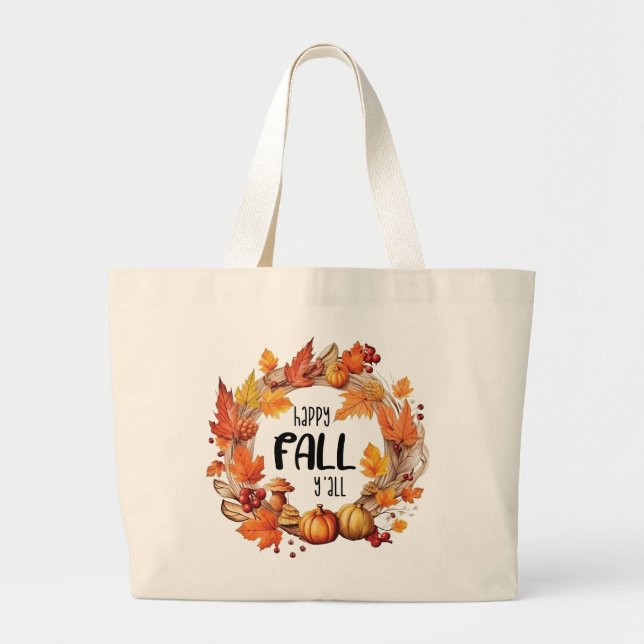 Happy Fall Y'all - Kürbis und Herbst verlassen Kra Jumbo Stoffbeutel (Vorne)