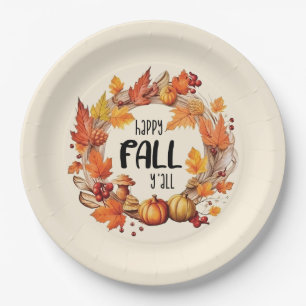 Happy Fall Y'all - Kürbis und Herbst verlassen Kra Pappteller