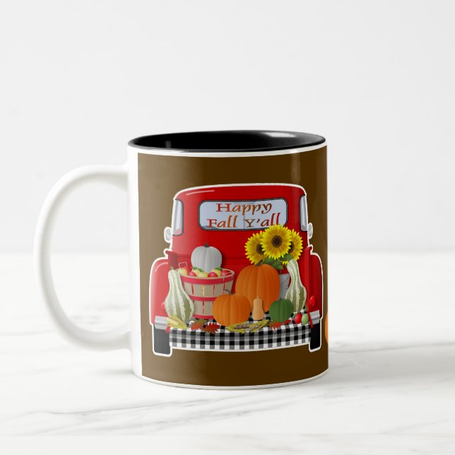 Happy Fall Y'all Little Red Truck Zweifarbige Tasse (Links)