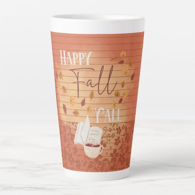 Happy Fall Y'all mit Kaffee und Herbst Blätter Milchtasse (Vorderseite)
