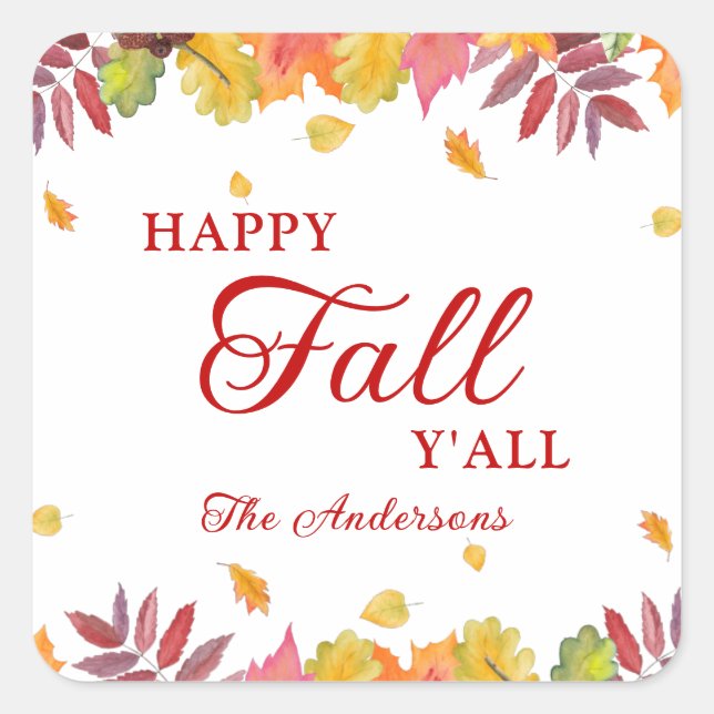 Happy Fall Y'all Moderne Herbstverläufe Quadratischer Aufkleber (Vorderseite)