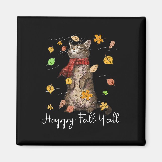 Happy Fall Y'all Niedlich Herbst Katze Kitten Fall Magnet (Vorne)