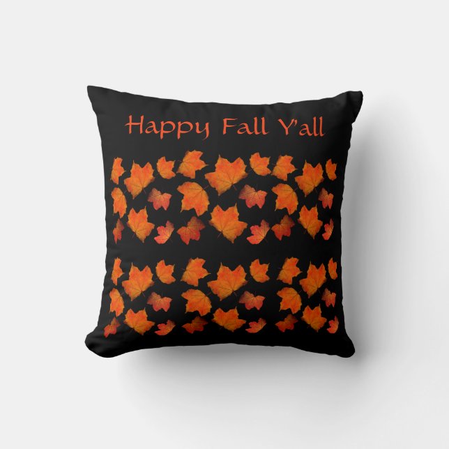 Happy Fall Y'all Orange Black Herbst Leaves Gemütl Kissen (Vorderseite)