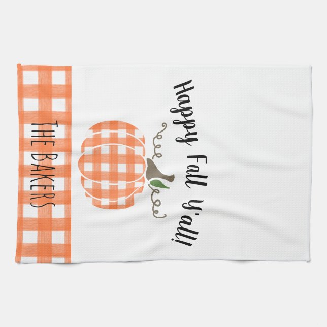 Happy Fall Y'all Orange Kariert Kitchtuch Geschirrtuch (Horizontal)